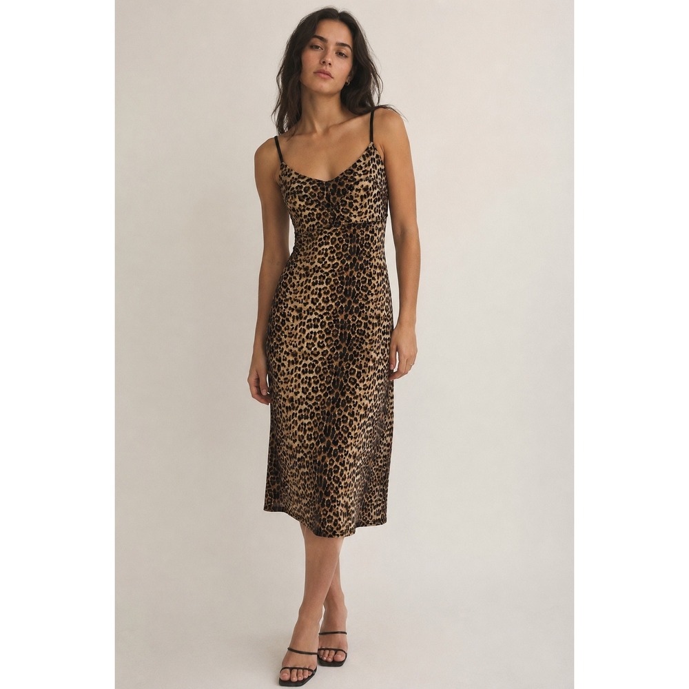 Vintage‎ Guess Leopard Slip Dress Women L Animal Print Y2K 90s Bodycon Midi